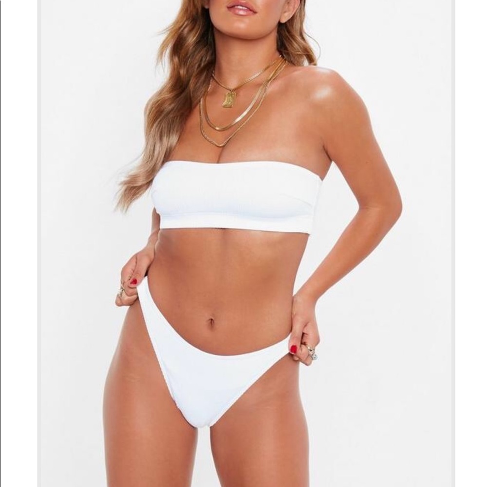 White Bikini Set - Ribbed Bandeau / Silky bottom
